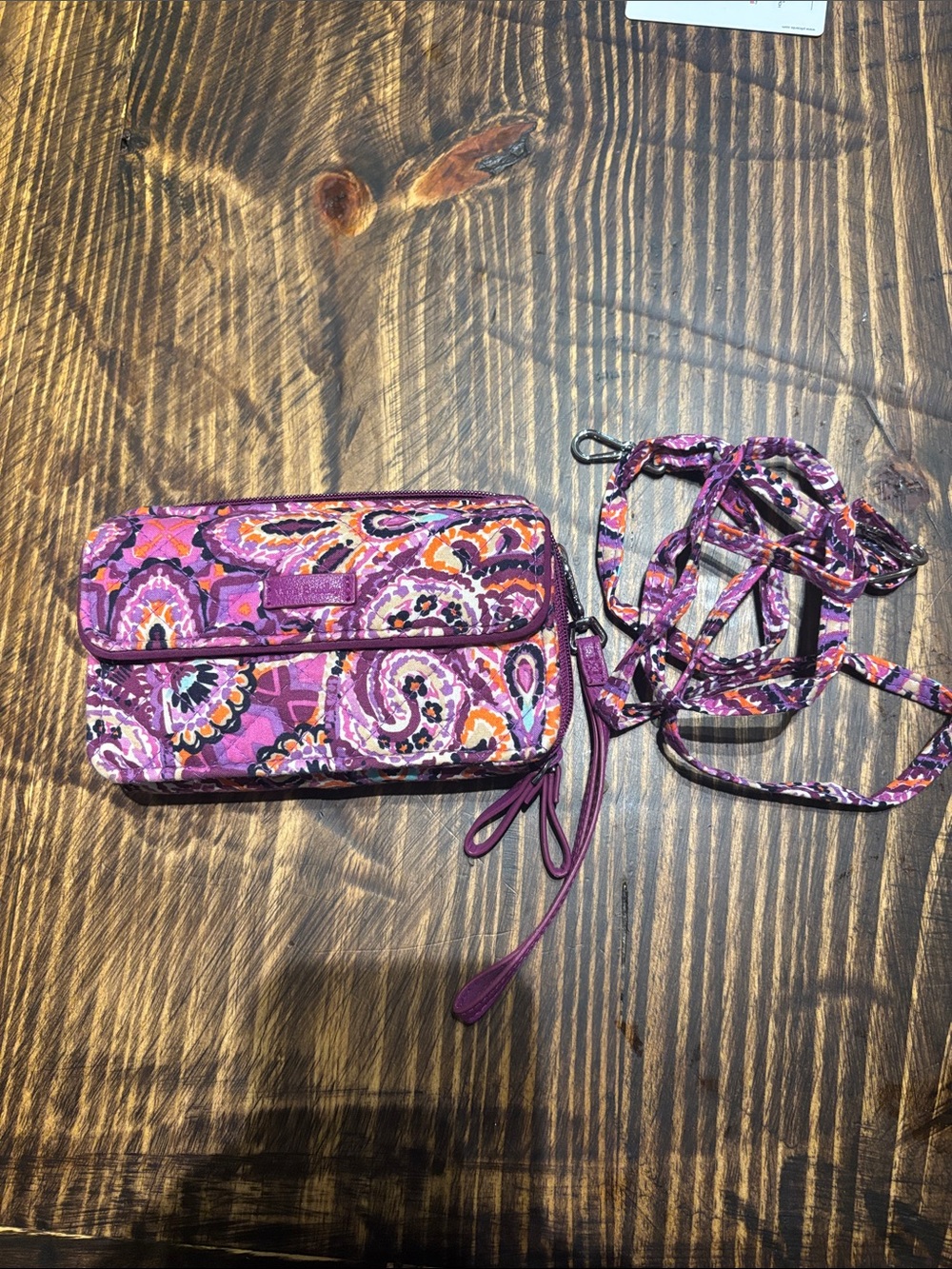 Vera Bradley Purple Paisley Quilted Crossbody Wallet